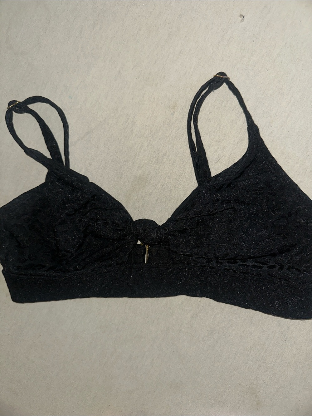 Womens Size M Freahwater Black Lace Knot-Front Bralette - Bikini Top